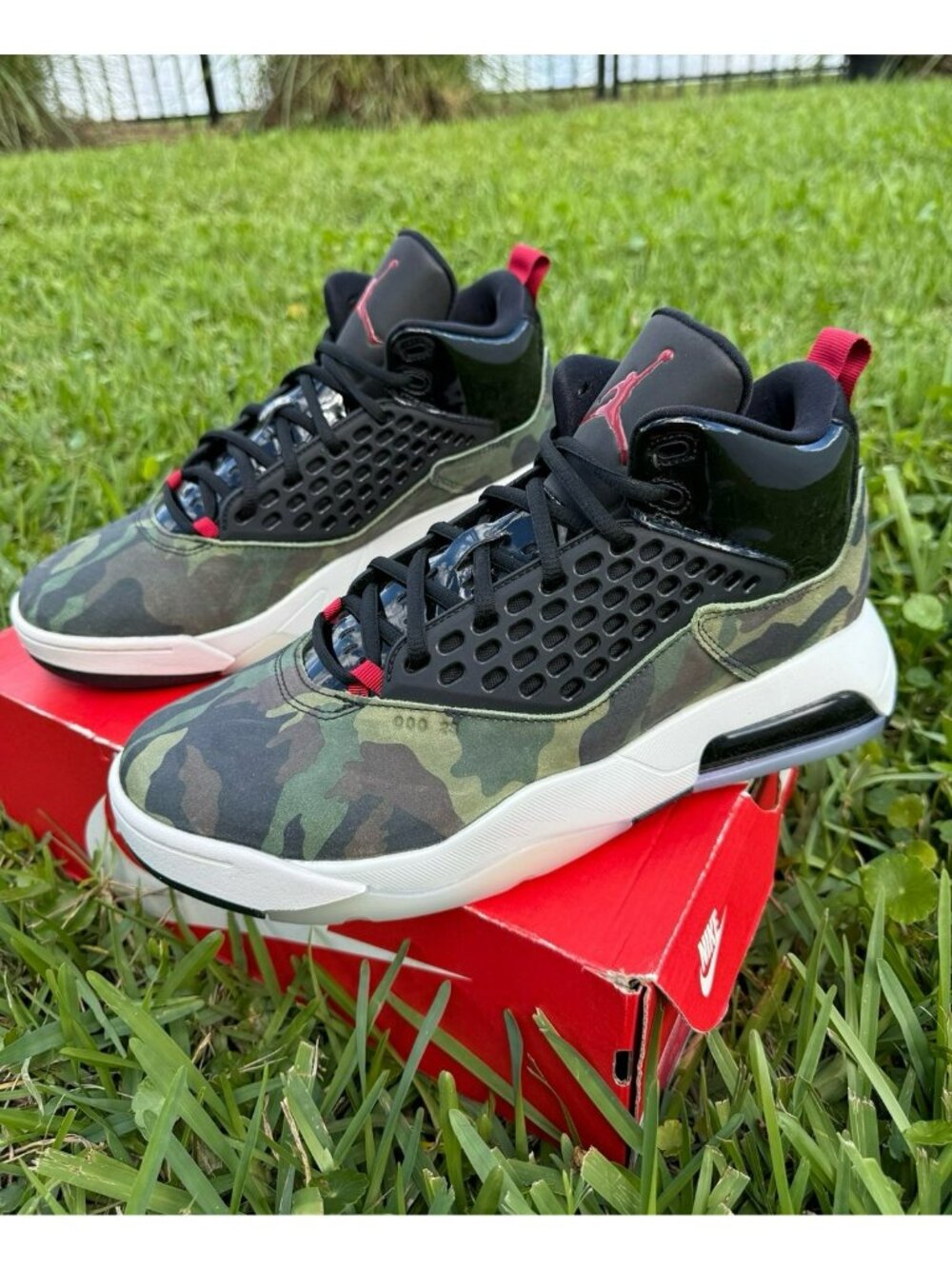 SIZE 10 MEN’S NIKE JORDAN MAXIN CD6107-200 BASKETBALL SNEAKERS BLACK CAMO GREEN